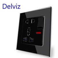 Panel de cristal templado Delviz, CA 110V ~ 250V, tomas de enchufe de 5 orificios, toma de corriente universal de pared de control de interruptor
