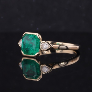 <span class=keywords><strong>Anello</strong></span> con <span class=keywords><strong>Smeraldo</strong></span> dello Zambia Starsgem, Taglio Asscher, Moissanite Laterale a Forma di Pera, <span class=keywords><strong>Anello</strong></span> di Fidanzamento con 3 Pietre - Product Image 2