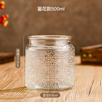 Conteneur de stockage alimentaire en verre de cuisine de 500 ml, design en relief, boîte à épices Mason, boîte à biscuits, boîte à bonbons avec couvercle en bambou, couvercle en bois, vente en gros