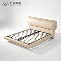 Lit rembourré en cuir véritable de luxe, style minimaliste moderne, taille King Queen, pour chambre à coucher, V436