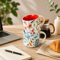 Mug en céramique à fleurs, grande capacité, pour le petit-déjeuner, le bureau, le café, avec personnalisation du logo