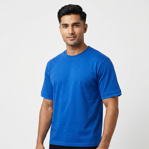 T-shirt Homme Formel Ample en Tissu Tricoté 100% Coton Bleu à Manches Courtes Respirant Séchage Rapide pour Fitness, Gym et Musculation - Product Image 1
