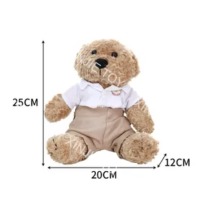 Customized Plush Dressed Teddy Bear Toys 25CM Brown Sitting Cute Doll Stuffed Teddy Bear Toys With Logo