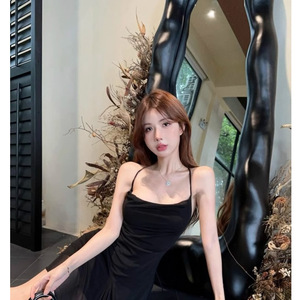 French Style Spaghetti Strap Dress Women Summer Asymmetric Slim Fit Short Skirt Party Casual Wear - Product Image 3