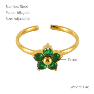 Anelli con Fiore in Zirconia Cubica Placcati Oro 18K in Acciaio Inossidabile, Anello con Fiore di Diamanti Multicolore per Vendita all'Ingrosso - Product Image 3