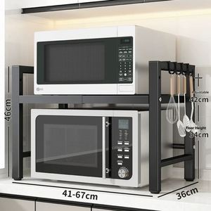 Double Layer Metal Waterproof Foldable Microwave Rack <b>Kitchen</b> Multifunctional <b>Storage</b> Gadget Tool Organizer Optimize Home Small - Product Image 4