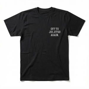 Camiseta Negra de Manga Corta con Cuello Redondo para Hombre, Corte Regular, Estampado Gráfico con Letras de Jiu Jitsu - Product Image 1