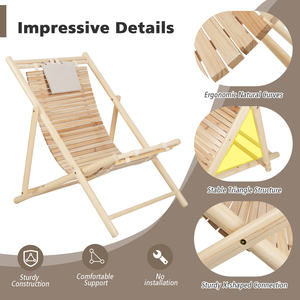 Silla de Descanso Plegable de Madera Maciza, Diseño Moderno, Tumbona para Exteriores con Posición Ajustable y Reposacabezas - Product Image 3