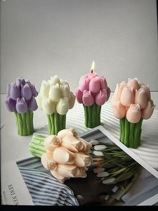 Bouquet en verre de cloche de soja de mini chauffe-plat écologique cadeaux de douche de bébé Bouquet de champ de soja bougeoir bougie parfumée de tulipe - Product Image 3