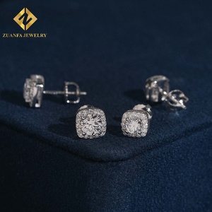 Pendientes de tuerca con halo de diamantes cultivados en laboratorio, engaste completo micro pavé, plata de ley 925, piedra principal redonda, joyería para mujer - Product Image 3