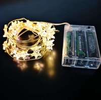 Guirlande lumineuse LED 50 LED 5m pour intérieur, alimentée par piles, fil de cuivre, décoration de Noël, mini étoiles, blanc chaud, avec bouton