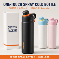 Bouteille d'eau isotherme HOOMEY en acier inoxydable 316 de 660 ml avec pulvérisation rafraîchissante, idéale pour l'été, les étudiants et les enfants, ouverture à une touche, pour le sport