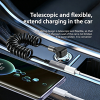 Câble de données USB-C vers USB-A à ressort avec conception rétractable, ligne d'extension USB 2.0 mâle-femelle, port d'angle central 3D pour CarPlay