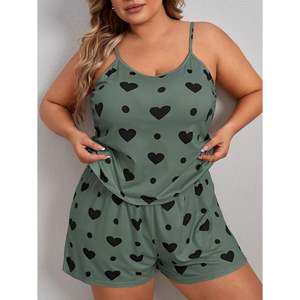 Bamboo Women's Plus Size Pajama Set 2 Piece Heart Print <b>Cami</b> Top Elastic Waist Custom Cotton Ladies Shorts Lounge Wear Sleepwear - Product Image 3