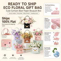 Bolsa de Regalo Ecológica con Diseño Floral, Caja de Ramo de Papel con Dibujo de Oso, Asa Resistente, Reciclable, para Baby Shower, Recuerdo de Boda