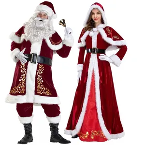 플러스 사이즈 디럭스 벨벳 성인 크리스마스 의상 코스프레 커플 산타 클로스 의류 멋진 드레스 크리스마스 유니폼 정장 남성 여성
