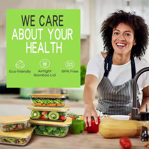 Bán buôn tái sử dụng kín BPA free Borosilicate rõ ràng thực phẩm thủy tinh lưu trữ container với nắp tre cho nguồn cung cấp Nhà Bếp - Product Image 6