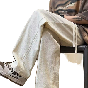 Pantalones largos informales rectos transpirables de lana de pierna ancha de moda de verano para hombre - Product Image 1