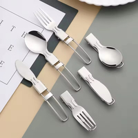 Ensemble de couverts pliants en acier inoxydable 304 de qualité alimentaire pour pique-nique et camping, cuillère, fourchette et couteau pliants avec sac