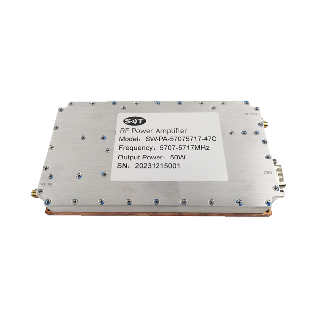 SW-PA-57075717-47C 5707-5717MHz Broadband Millimeter Wave Solid State RF Power Amplifiers Psat 47 DBm EMC Test/Customized