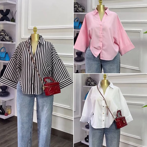 HK73145 맞춤 가을 캐주얼 셔츠 여성용 긴팔 폴로 칼라 루즈핏 블랙 스트라이프 우아한 블라우스 - Product Image 2