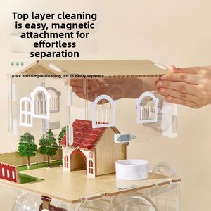 Maison pour hamster à 3 étages, grand habitat transparent, <span class=keywords><strong>cage</strong></span> acrylique pour hamster syrien, grande ventilation, base profonde, complète, DIY, naturel - Product Image 6