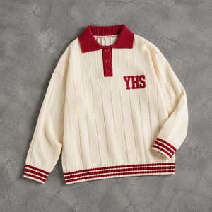 Pull en tricot personnalisé pour homme, col polo, manches longues, pull en tricot jacquard à col polo avec lettres pour homme - Product Image 2