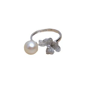 Bague ouverte en argent S925, papillon, réglable, 7-10 doigts, tendance et élégante, incrustation de perles avec support vide JG5226 - Product Image 3