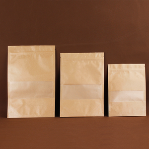 Sac en papier kraft avec fenêtre, pochette debout, qualité alimentaire, refermable avec fermeture éclair pour café, collations, thé, impression personnalisée acceptée - Product Image 4