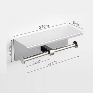 Porte-rouleau de <span class=keywords><strong>papier</strong></span> <span class=keywords><strong>toilette</strong></span> rectangulaire noir mat avec étagère, vis dissimulées, en acier inoxydable, moderne et décoratif, pour salle de bain et hôtel - Product Image 3
