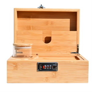 Eco-friendly Decorative Natural Bamboo <b>Wooden</b> Storage Stash <b>Box</b> Organizer with Rolling Tray and Combination <b>Lock</b> for Smoker - Product Image 3