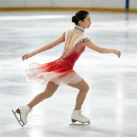 Robe de patinage artistique à col montant, dégradé rouge et blanc, ornée de strass, en tissu mesh, pour compétition et spectacle sur glace (adultes et enfants)