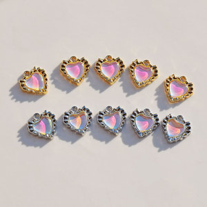 Heart Pendant Zinc Alloy Iridescent Pink Gold Silver Plated Jewelry Findings For DIY Earrings Necklace <b>Bracelet</b> Accessories - Product Image 1