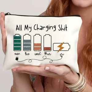1 pièce Pochette de maquillage et de voyage zippée en toile personnalisable avec lettres pour femme, style mode - Product Image 3