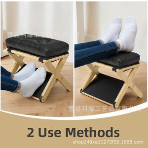 Office Wooden Footrest Solid Wood <b>Foldable</b> Square Black Cushion With Storage Tray For <b>Desk</b> Use - Product Image 2