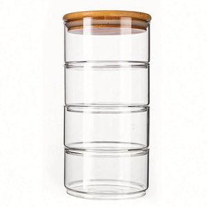 Glass Crisper with Bamboo Lid Sealed Round Lunch Box 0-1L <b>Microwave</b> Safe Newborn Friendly <b>Red</b> Design - Product Image 6