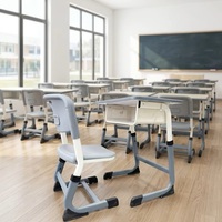 Chaise de bureau scolaire ergonomique durable, hauteur réglable, boîte de rangement en acier laminé à froid, siège antidérapant en PP, mobilier de classe OEM