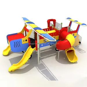 Jeu de rôle en plein air explorer avion intérieur PE toboggan aire de jeu pour enfants avec toboggan tubulaire