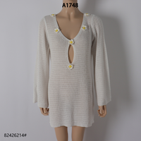 Robe de plage mini tricotée sur mesure pour femme, tunique à manches longues, cache-maillot de bain, vente en gros