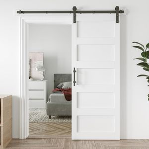 6FT hiện đại màu trắng trượt Barn Door phần cứng Kit 32in x 84in rắn PVC dễ dàng lắp ráp 5 Bảng điều khiển MDF nội thất phòng ngủ thiết kế - Product Image 1