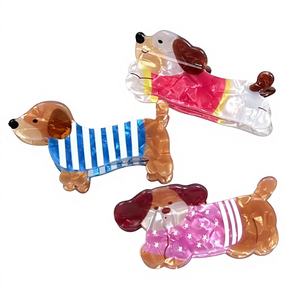 Pinza de Pelo de Plástico con Diseño de Perro Salchicha y Tiburón, Color Café, Divertida y Bonita, para Uso Diario, Ecológica y a la Moda para Niñas - Product Image 1