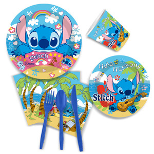 Nuevo 92 Uds dibujos animados <span class=keywords><strong>Stich</strong></span> fiesta temática plato <span class=keywords><strong>de</strong></span> papel taza servilleta globo Banner bandera pastel Topper conjunto <span class=keywords><strong>para</strong></span> Fiesta infantil vajilla - Product Image 4
