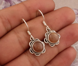 Gold Plated 925 Sterling Silver Peach <b>Moonstone</b> Gemstone Designer Handmade Flower Hoop <b>Earrings</b> for Valentine's Day - Product Image 3