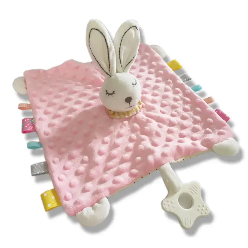 맞춤형 아기 보안 담요 봉제 동물 인형 장난감 아기 이불 부드러운 핑크 토끼 이불 봉제 장난감 유아를위한