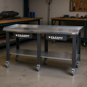 Banco de trabajo Fasano Tools de 72 pulgadas x 30 pulgadas con superficie de acero, cajón y estante, mesa de taller móvil - Product Image 3