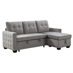 Modern L-Shaped Convertible Velvet Upholstered <b>Sofa</b> <b>Bed</b> With Storage Chaise Sleeper And Metal <b>Frame</b> For Cushion Back Living Room - Product Image 5