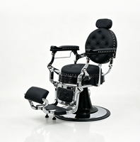 Fauteuil de Barbier Hydraulique Inclinable de Luxe au Design Rétro avec Rivets, Mobilier Robuste pour Salon de Coiffure