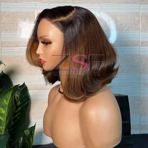 Vente en gros personnalisé HD Lace Front Wig Court Bob Cut Raw Virgin Cheveux humains indiens sans colle avec Transparent Lace Highlight Couleur - Product Image 2