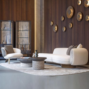 Divano componibile in tessuto bianco crema ricurvo di lusso <span class=keywords><strong>elegante</strong></span> <span class=keywords><strong>contemporaneo</strong></span> con Base in legno per Villa casa soggiorno - Product Image 1
