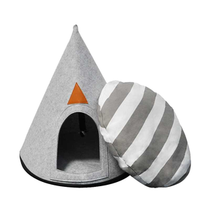Cama para Gatos con Forma de <span class=keywords><strong>Cueva</strong></span>, Estilo Tienda de Campaña Cónica, de Fieltro Gris, Ecológica, Linda, Cómoda y Cálida, con Tapete para Mascotas en Forma de Huevo - Product Image 5